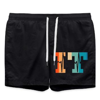 Heartbeat Retro Informationstechnologie - Badeshorts - Schwarz - Vorne - AI Model Male 185 light (185cm)