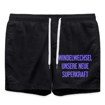 Windelwechsel – unsere neue Superkraft - Badeshorts - Schwarz - Vorne - AI Model Male 185 light (185cm)