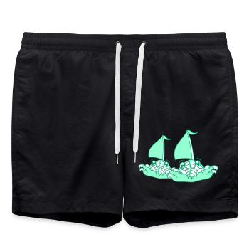 Two Sailing Ships Faces Cartoon Team Competition - Swim Trunks - black - Front - AI Model Male 185 light (185cm)