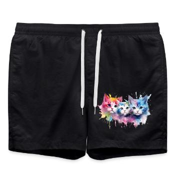 Farbenfrohe Britische Regenbogenkatzen - Badeshorts - Schwarz - Vorne - AI Model Male 185 light (185cm)