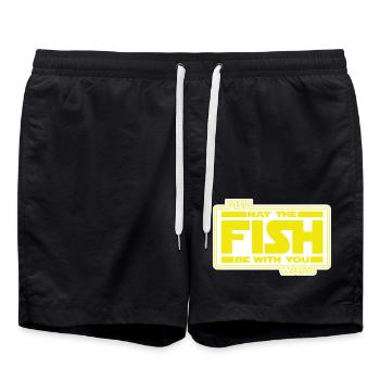 May the Fish be with YOU! (gelb/weiß) - Badeshorts - Schwarz - Vorne - AI Model Male 185 light (185cm)