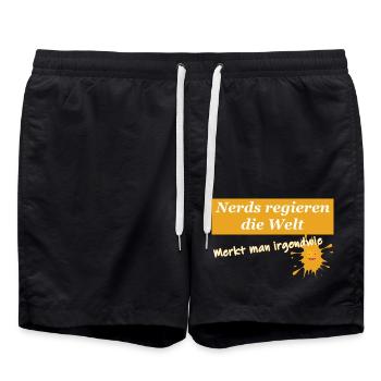 Nerds regieren Mit Klecks und weißer Schrift - Badeshorts - Schwarz - Vorne - AI Model Male 185 light (185cm)