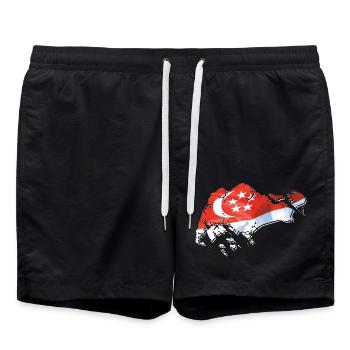 Drapeau de Singapour sur la carte de Singapour - Short de bain - noir - Devant - AI Model Male 185 light (185cm)