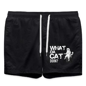 What da Cat Doing, design de chat amusant - Short de bain - noir - Devant - AI Model Male 185 light (185cm)