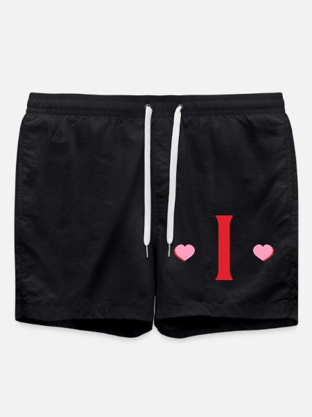 Letter i red hearts - Swim Trunks - black