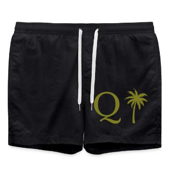 Buchstabe q grüne Palme - Badeshorts - Schwarz - Vorne - AI Model Male 185 light (185cm)