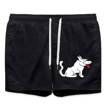 Dear dog sticks out his tongue happily - Swim Trunks - black - Front - AI Model Male 185 light (185cm)