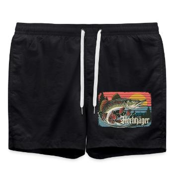 Hechtjäger Retro Angeln Vintage Raubfisch Angler - Badeshorts - Schwarz - Vorne - AI Model Male 185 light (185cm)