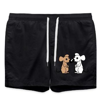 2 Mäuse Paar Verliebt Valentinstag Nasen berühren - Badeshorts - Schwarz - Vorne - AI Model Male 185 light (185cm)