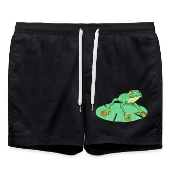 Cute green frog on a lilypad - Swim Trunks - black - Front - AI Model Male 185 light (185cm)