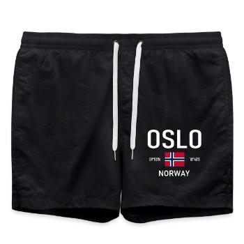 Oslo - Norway - Coordinates - Flag - Swim Trunks - black - Front - AI Model Male 185 light (185cm)