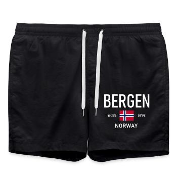 Bergen - Norvège - Coordonnées - Drapeau - Short de bain - noir - Devant - AI Model Male 185 light (185cm)