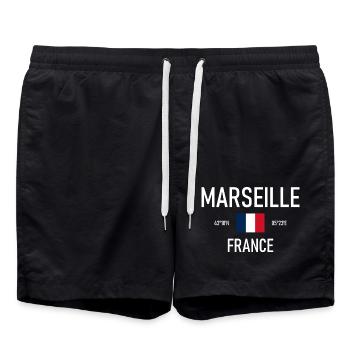 Marseille - France - France Coordonnées Drapeau - Short de bain - noir - Devant - AI Model Male 185 light (185cm)