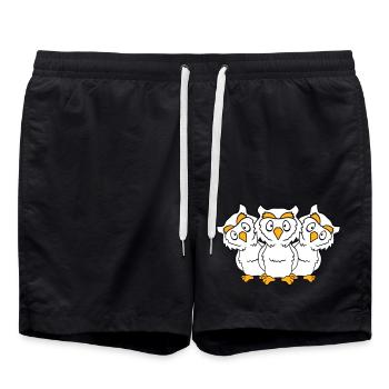 3 Owls Team Friends Party Crew Three Brothers Troop - Swim Trunks - black - Front - AI Model Male 185 light (185cm)