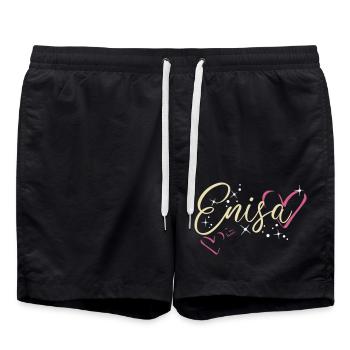 Enisa Nom Prénom Calligraphie coeur - Short de bain - noir - Devant - AI Model Male 185 light (185cm)
