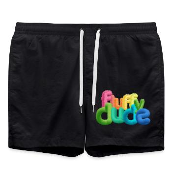 Fluffy Dude – Bunte 3D-Typografie mit plüschigem C - Badeshorts - Schwarz - Vorne - AI Model Male 185 light (185cm)