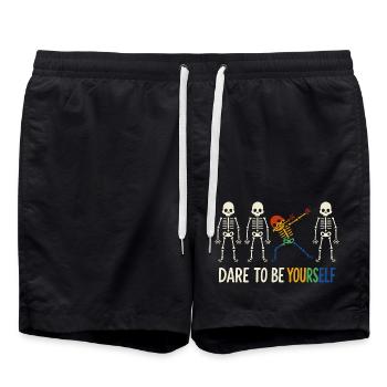 Colorful Dabbing Skeleton "Dare To Be Yourself" - Swim Trunks - black - Front - AI Model Male 185 light (185cm)