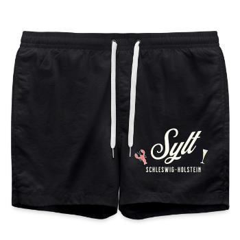 Sylt – Hummer, Sonne, Schaum im Glas - Badeshorts - Schwarz - Vorne - AI Model Male 185 light (185cm)