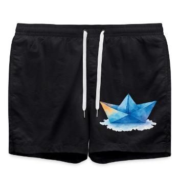 Paper Boat Watercolor - Swim Trunks - black - Front - AI Model Male 185 light (185cm)
