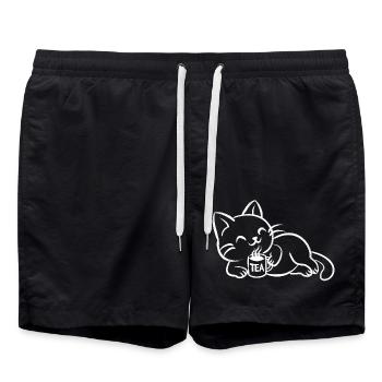 chillin tea cat - Badeshorts - Schwarz - Vorne - AI Model Male 185 light (185cm)