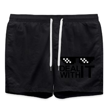 sunglasses pixel bar text deal with it entspa - Swim Trunks - black - Front - AI Model Male 185 light (185cm)