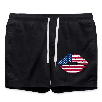 Bouche de drapeau USA - Short de bain - noir - Devant - AI Model Male 185 light (185cm)