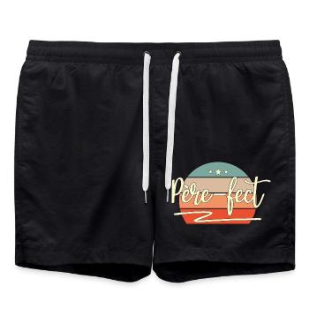 Père-Fect Rétro Fête Des Pères Humour Cadeau Papa - Short de bain - noir - Devant - AI Model Male 185 light (185cm)