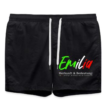 Emilia - Herkunft und Bedeutung - Badeshorts - Schwarz - Vorne - AI Model Male 185 light (185cm)