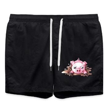 Planschendes Comic Schweinchen - Badeshorts - Schwarz - Vorne - AI Model Male 185 light (185cm)