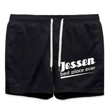 Jessen - Stadt best place ever - Badeshorts - Schwarz - Vorne - AI Model Male 185 light (185cm)