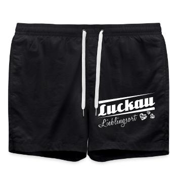 Luckau - Lieblingsort mit Stadtnamen - Badeshorts - Schwarz - Vorne - AI Model Male 185 light (185cm)