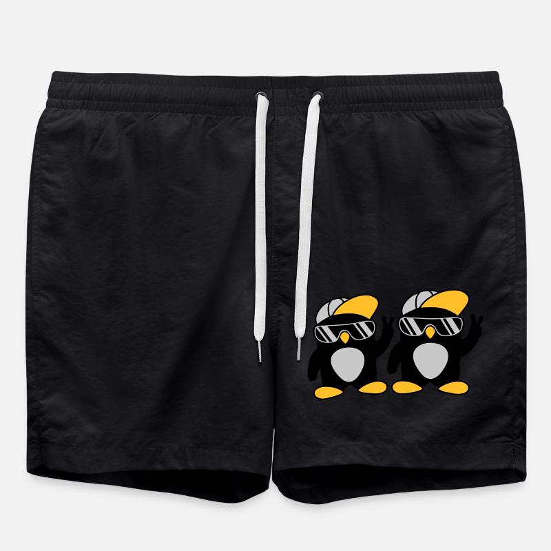 2 friends cool penguins - Swim Trunks - black