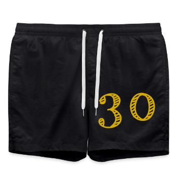 30 JAHRE. 30-jähriges JUBILÄUM. JUBILÄUM 30 JAHRE. 30 - Badeshorts - Schwarz - Vorne - AI Model Male 185 light (185cm)
