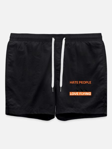 Hate people - love flying - Swim Trunks - black