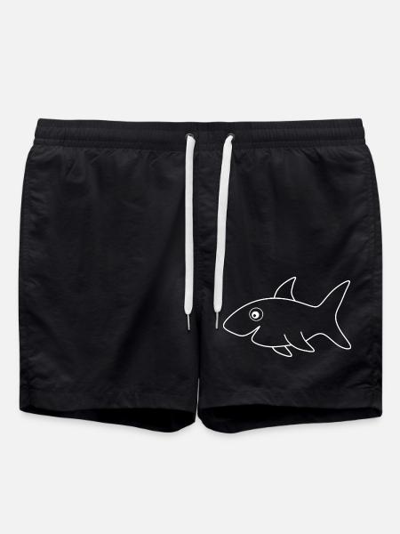 white shark white comic fish - Swim Trunks - black