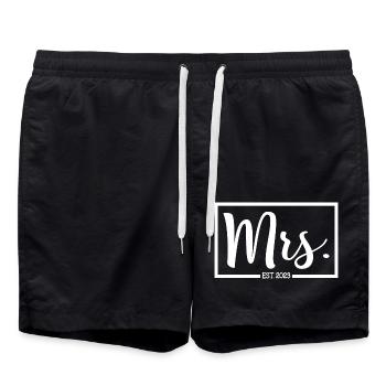 Mme Est. 2023 Fiançailles Mariage Douche nuptiale - Short de bain - noir - Devant - AI Model Male 185 light (185cm)