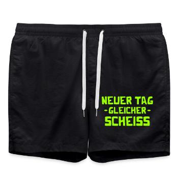 Neuer Tag - Gleicher Scheiss - Scheiß - Badeshorts - Schwarz - Vorne - AI Model Male 185 light (185cm)