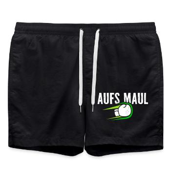 Aufs Maul - Dynamisches Boxhandschuh Design - Badeshorts - Schwarz - Vorne - AI Model Male 185 light (185cm)