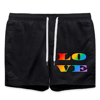 Amour arc-en-ciel rétro - Short de bain - noir - Devant - AI Model Male 185 light (185cm)