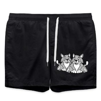 Deux chats heureux 2 amis Couple Équipe Couple - Short de bain - noir - Devant - AI Model Male 185 light (185cm)