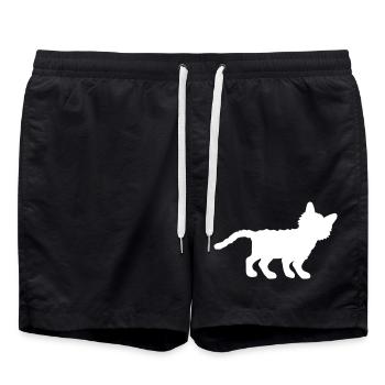 Standing Cat Silhouette Kitten Shadow Outline - Swim Trunks - black - Front - AI Model Male 185 light (185cm)