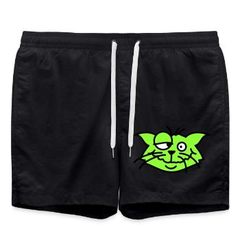 Chat confus plisse les yeux Drôle Folle Grimace - Short de bain - noir - Devant - AI Model Male 185 light (185cm)