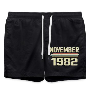 Vintage November 1982 Vintage Retro November 1982 - Swim Trunks - black - Front - AI Model Male 185 light (185cm)