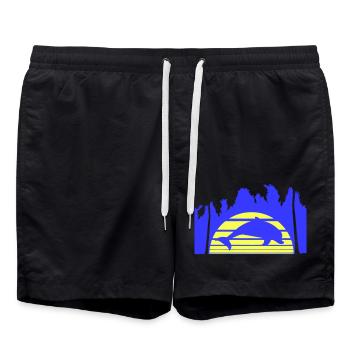 Delfin Springt Linien Sonne Palmen Cool Silhouette - Badeshorts - Schwarz - Vorne - AI Model Male 185 light (185cm)