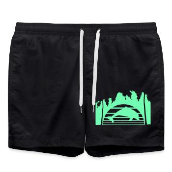 Dolphin Jumping Lines Sun Palm Trees Cool Silhouette - Swim Trunks - black - Front - AI Model Male 185 light (185cm)