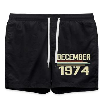 December 1974 Vintage Retro Birthday - Swim Trunks - black - Front - AI Model Male 185 light (185cm)