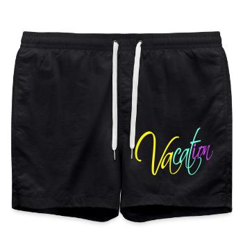 Vacation Spruch Text Insel Strand Schriftzug Logo - Badeshorts - Schwarz - Vorne - AI Model Male 185 light (185cm)