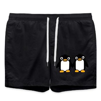 2 pingouins couple se tenant la main amoureux amis - Short de bain - noir - Devant - AI Model Male 185 light (185cm)