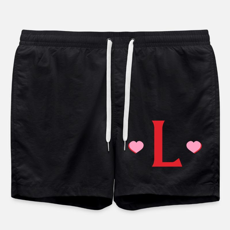 Letter l red hearts - Swim Trunks - black