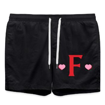 Buchstabe f rote Herzen - Badeshorts - Schwarz - Vorne - AI Model Male 185 light (185cm)